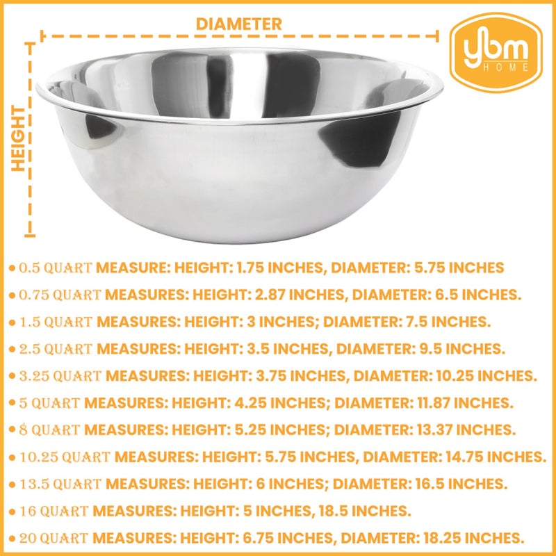 YBM HOME Pack of 1 Stainless Steel Mixing Bowl - Premium Polished Mirror Nesting Metal Bowl for Cooking and Serving, Stackable for Convenient Storage 1174 (2.5 Quart) - Image 4